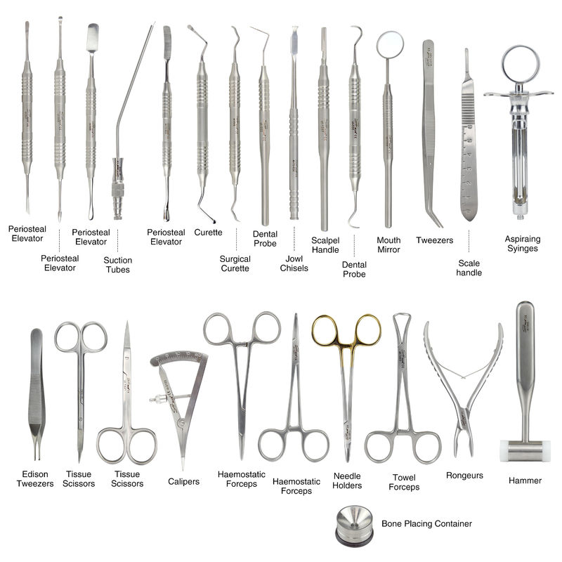 26 ensembles d'instruments d'implantation dentaire importés Ensemble d'opération d'implantation Fabriqué en acier inoxydable 304 importé